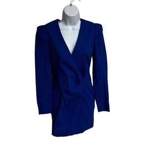 Akira Chicago Black Label Blue Faux Wrap Mini Dress V-Neck Long Sleeve Size M